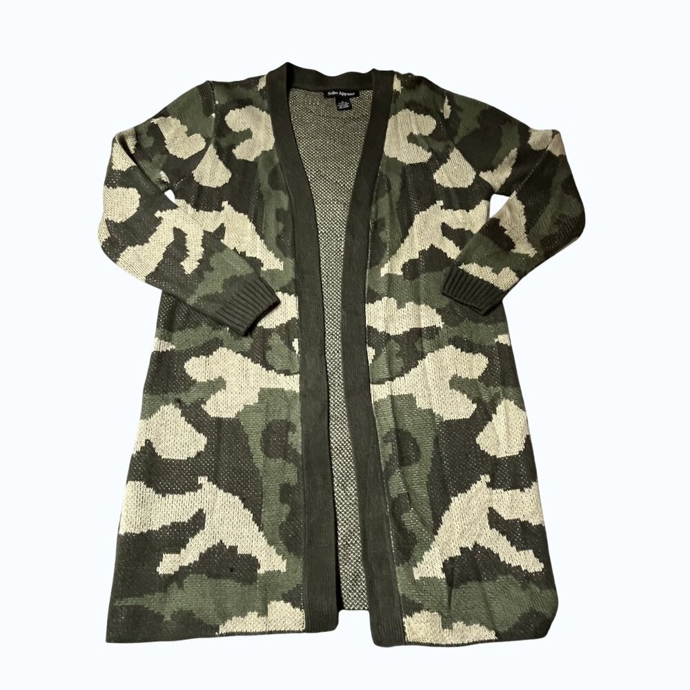 Soho Apparel Camo Long Cardigan Sweater M open front‎
